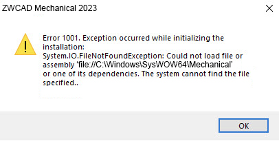 Error 1001. Exception accurred while initializing the installation ...